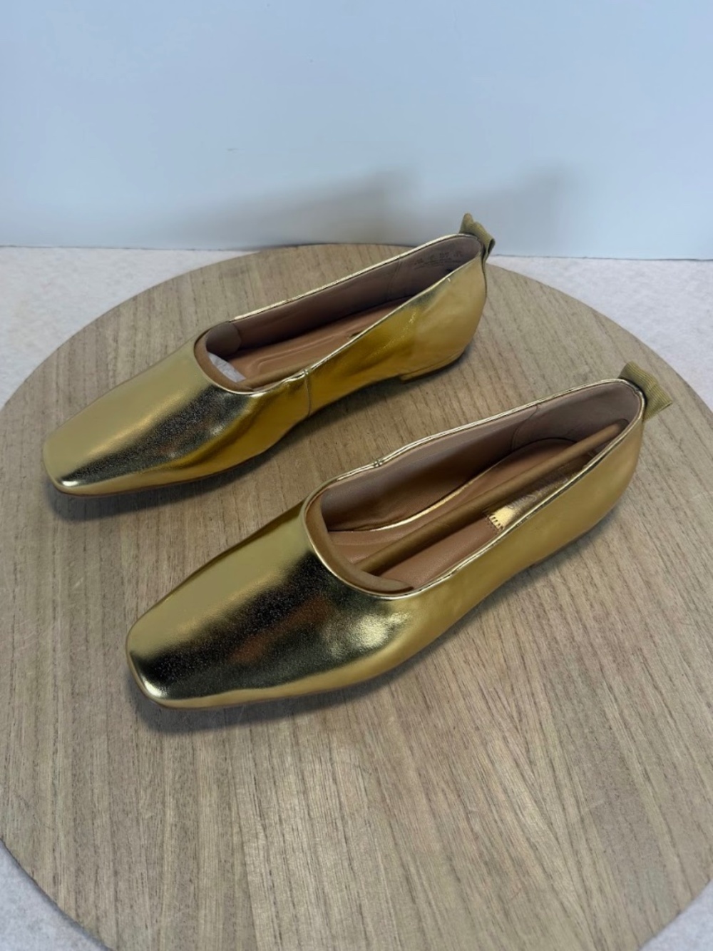 NWOT Franco Sarto Gold Metallic Square Toe Ballet Flats Womens 9.5M